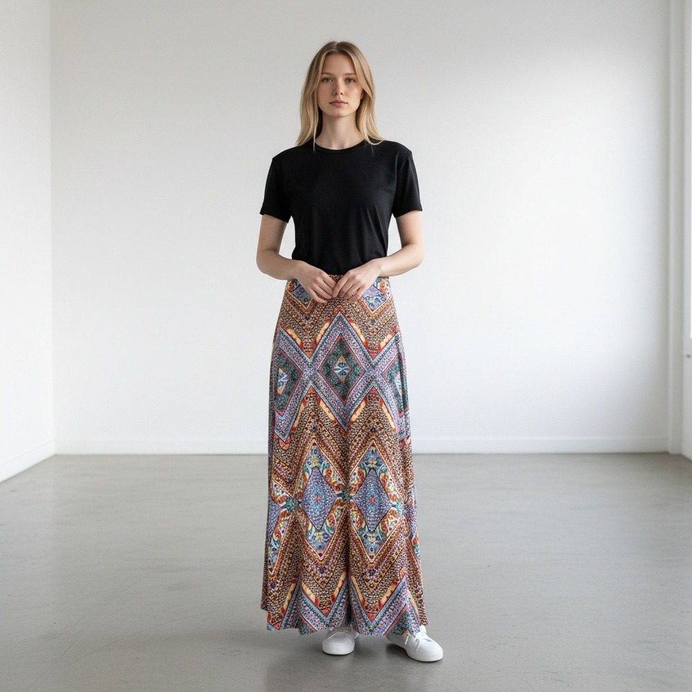 Reneec Maxi Skirt Boho Geometric Aztec Hippie‎ Tribal Flowy Festival Medium